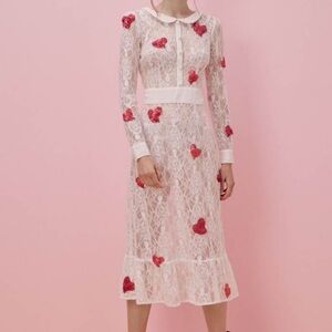For Love & Lemons Jamie King LaZosia Sequins Heart Lace Midi Dress